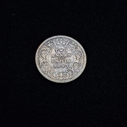 Rare 2 Anna 1897 Victoria Queen Silver Coin Calcutta Mint