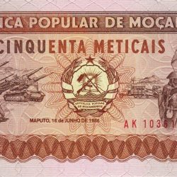 Old 50 Meticais of Mozambique Country (AD 1986) with Military activities and training
