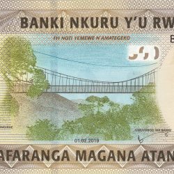 500 Francs of Rwanda Country (AD 2019) with Muregeya suspension footbridge/Three students working on OLPC XO laptop computers
