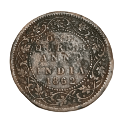 British India One Quarter Anna Year 1862 Queen Victoria Collectable Grade.