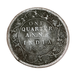 British India One Quarter Anna Year 1862 Queen Victoria Collectable Grade.