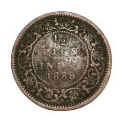 British India 1/2 Pice Year 1888 Victoria Empress **V. Scare** Used Condition.