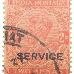 Postal Stamp of George V 2 Annas Orange-Red Colour - Used Condition as per Image.