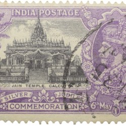 Postal Stamp of George V - Silver Jubliee 6th May 1935 - Jain Temple, Calcutta - 1-1/4 Annas Purple Colour - Used Condition as per Image.