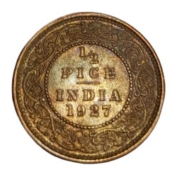 British India Copper 1/2 Pice Year 1927 King George-V High Collectable Grade.