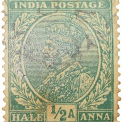 Postal Stamp of George V 1/2 Anna Green Colour - Used Condition as per Image.