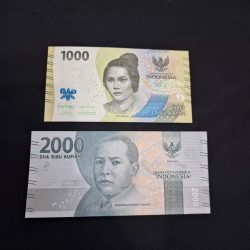 1000 and 2000 rupiah paper currency banknote of Indonesia Ending 786 GEM UNC Condition