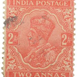 Postal Stamp of George V 2 Annas Orange-Red Colour - Used Condition as per Image.