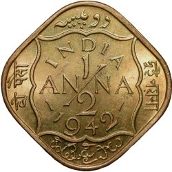 Nickel-Brass 1/2 Anna of George VI (AD 1942) of Bombay Mint in UNC Grade Rare
