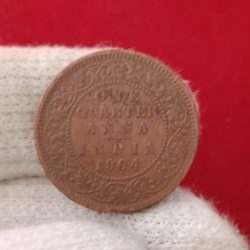 Edward VII One Quarter Anna 1904 Year Calcutta Mint British of India
