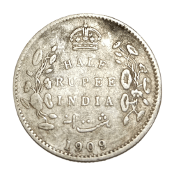 British India Silver 1/2 Rupee Key Date Year 1909 King Edward-VII **Rare** Collectable Grade.