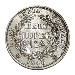 British India "East India Company" Silver 1/2 Rupee Year 1840 Queen Victoria Divided Legend **V. Scare** Collectable Damaged Condition.