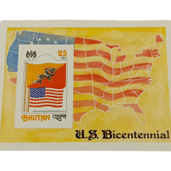 Bhutan Miniature on US Bicentennial National Flags Bhutan & America in Mint Condition.