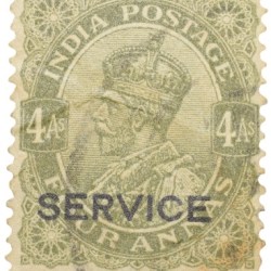Postal Stamp of George V 4 Annas Olive Green Colour with Service Over Printed - Used Condition as per Image.