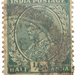 Postal Stamp of George V 1/2 Anna Green Colour - Used Condition as per Image.
