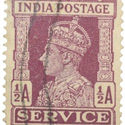 Postal Stamp of George VI 1/2 Anna Purple Colour - Used Condition as per Image.