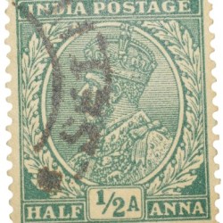 Postal Stamp of George V 1/2 Anna Green Colour - Used Condition as per Image.