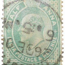 Postal Stamp of Edward VII 1/2 Anna Green Clour - Used Condition as per image.