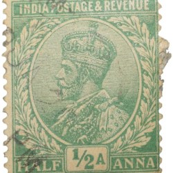Postal Stamp of George V 1/2 Anna Green Colour - Used Condition as per Image.