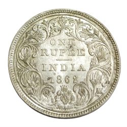 British India Silver Rupee Year 1862 Queen Victoria Dot Variety in High AUNC Grade.