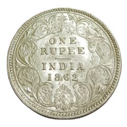 British India Silver Rupee Year 1862 Queen Victoria in High AUNC Grade.