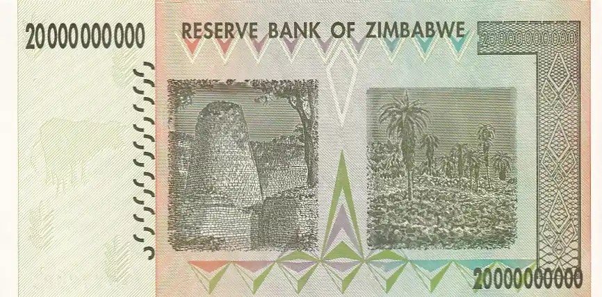20 Billion Dollars Zimbabwe High Denomination Rare Note