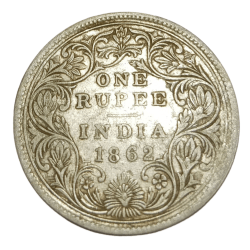 British India Silver Rupee Year 1862 Queen Victoria Empress with 4 Pineapple Variety in Collectable Grade.