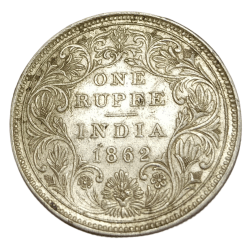British India Silver Rupee Year 1862 Queen Victoria Empress with Legends Variety **Scare** High Collectable Grade.