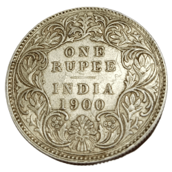 British India Silver Rupee Year 1900 Victoria Empress with Ghosting & Die Crack Error High Collectable Grade.