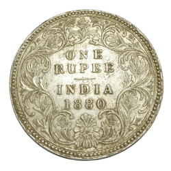 British India Silver Rupee Year 1880 Victoria Empress Calcutta Mint **Scare** High Collectable Grade.