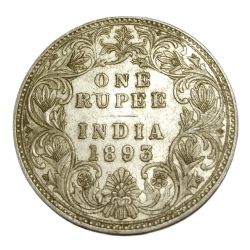 British India Silver Rupee Year 1893 Victoria Empress Bombay Mint in High Collectable Grade.