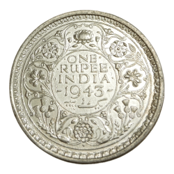 British India Half Silver Rupee KEY Date Year 1943 King George-VI **Scare** High AUNC Grade.