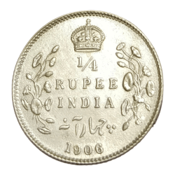 British India Silver 1/4 Rupee Year 1906 King Edward-VII in High AUNC Grade.