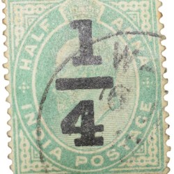 Postal Stamp of Edward VII 1/2 Anna Green Clour - Over Printed 1/4 - Used Condition as per image.