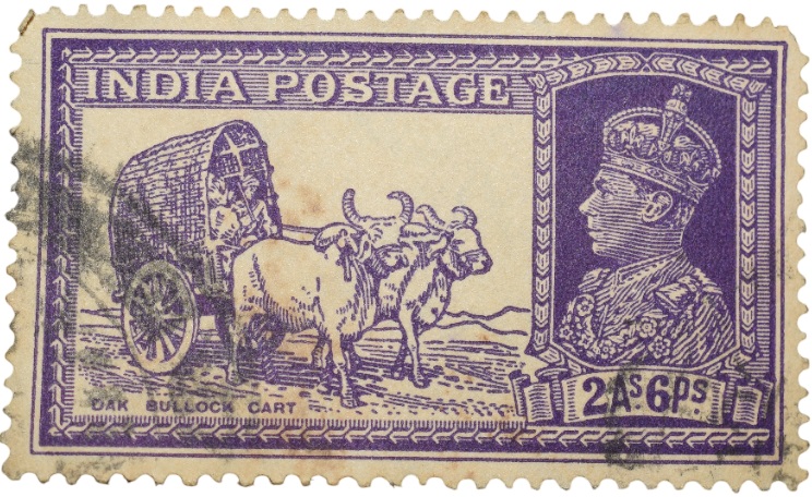 Postal Stamp of George VI Blue Colour 2 Annas 6 Pies 'DAK Bullock Cart' Issue Used Condition as per Image.
