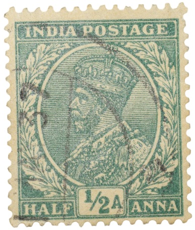 Postal Stamp of George V 1/2 Anna Green Colour -Used Condition as per Image.