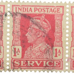 Postal Stamp of George VI 1 Anna Red Colour - Block of 3 Stamps - Used Condition as per Image.