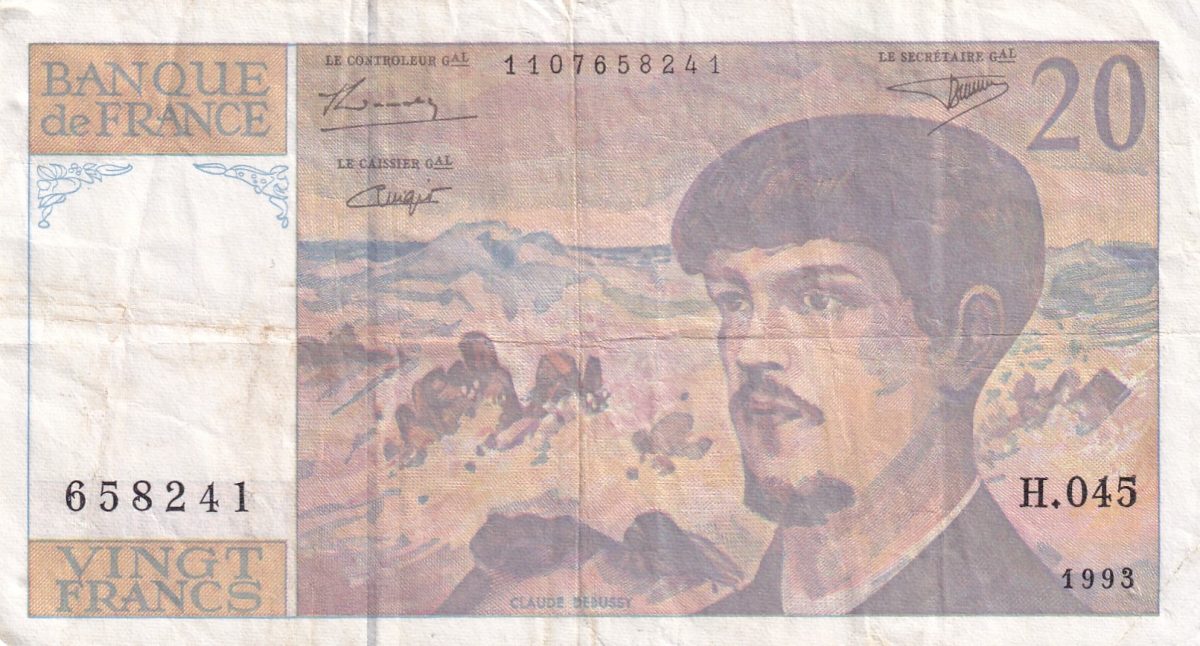 France 20 Francs - Debussy type 1980 modificated Rare Note #B-2