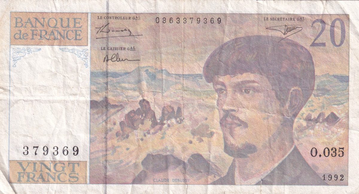 France 20 Francs - Debussy type 1980 modificated Rare Note #B-2