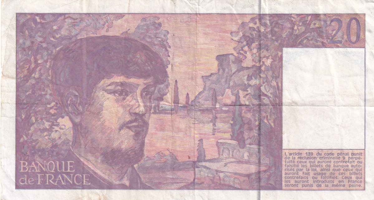 France 20 Francs - Debussy type 1980 modificated Rare Note #B-2