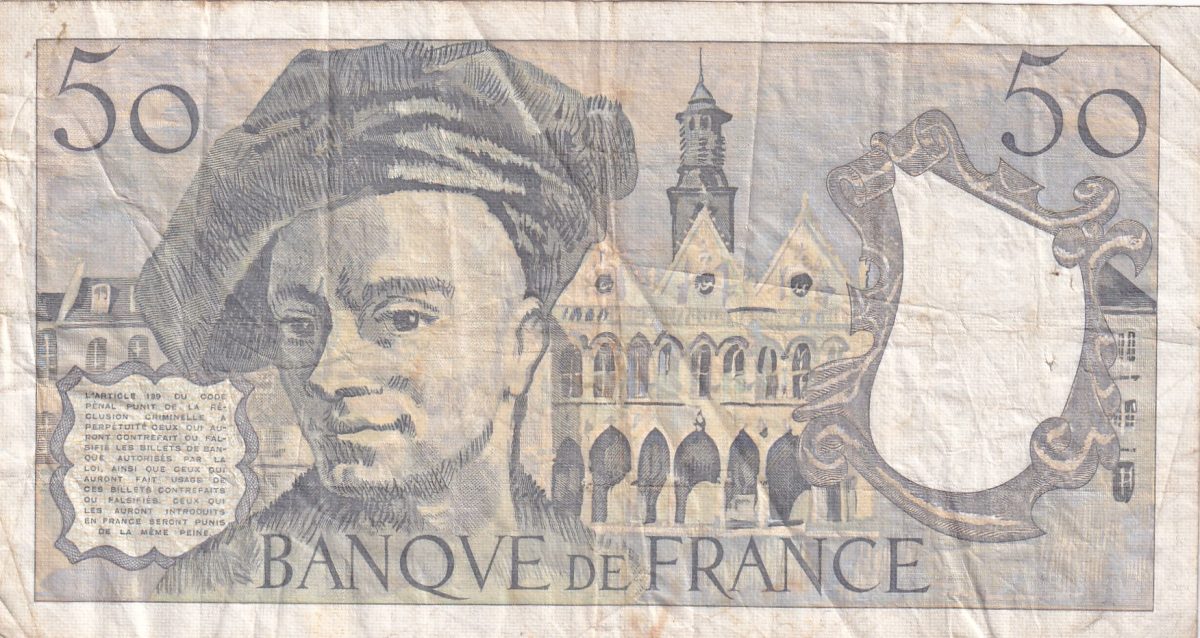 France 50 Francs Quentin de la Tour, type 1987 Old issue rare Bank Note