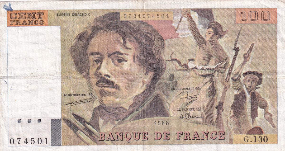France 100 Francs Delacroix type Lowest Price Rare Note #B-2