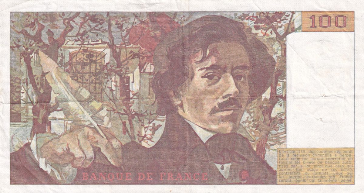 France 100 Francs Delacroix type Lowest Price Rare Note #B-2