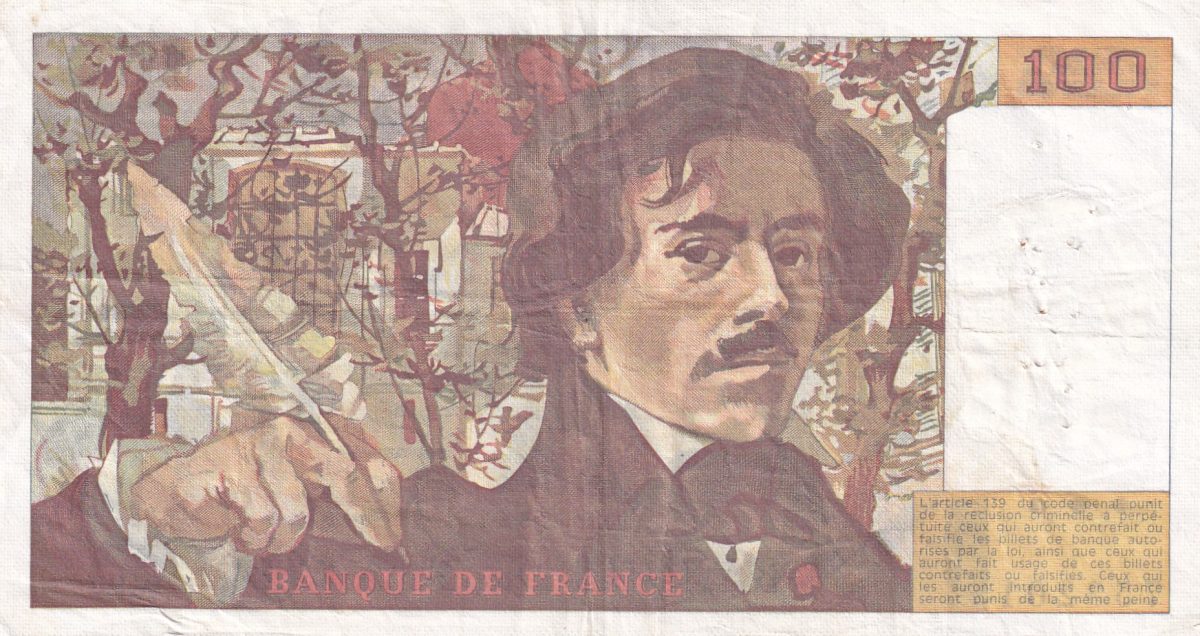France 100 Francs Delacroix type Lowest Price Rare Note #B-2