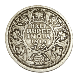 British India Silver 1/2 Rupee KEY Date 1915 King George-V Calcutta Mint **Scare** Collectable Grade.