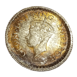 British India Silver 1/4 Rupee Year 1942 King George-VI with Rainbow Tonning UNC Grade.