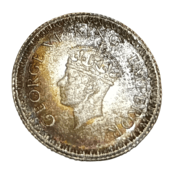 British India Silver 1/4 Rupee Year 1942 King George-VI with Rainbow Tonning UNC Grade.