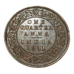 British India Copper One Quarter Anna Key Year 1911 King George-V **V. Rare** High AUNC Grade.