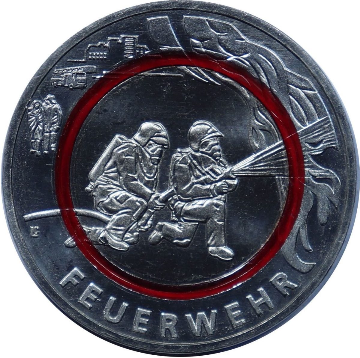 Germany 10 Euros Feuerwehr 2023 unc Trimetallic: copper-nickel core, plastic middle ring and copper-nickel outer ring Rare Coin #M-942