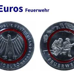 Germany 10 Euros Feuerwehr 2023 unc Trimetallic: copper-nickel core, plastic middle ring and copper-nickel outer ring Rare Coin #M-942